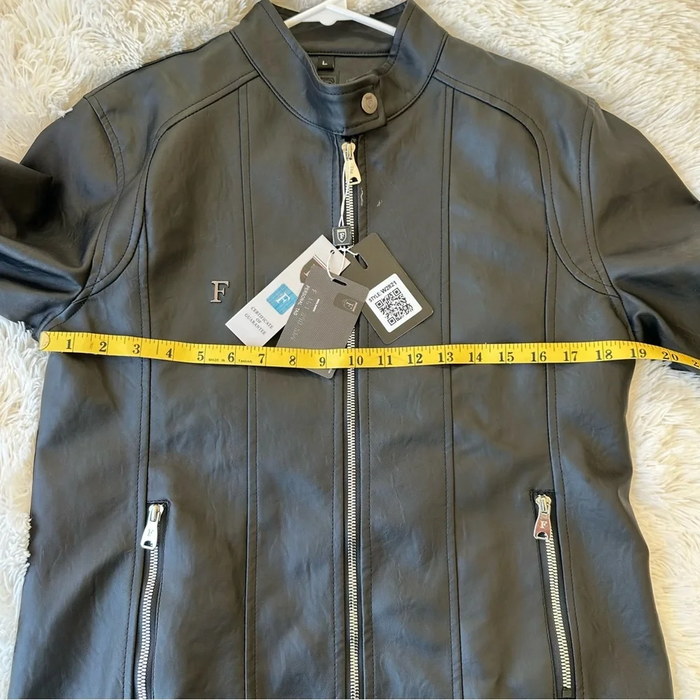 Ferrari F Collection Men’s Faux Leather Moto Jacket Black Full Zip Large NWT